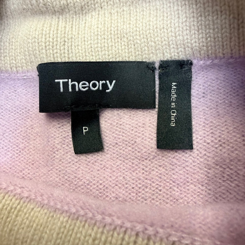 Theory Striped Mock‎ Neck Sweater Womens P Multicolor 100% Cashmere Drawstring - Picture 3 of 7